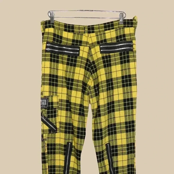Vintage‎ Mens Yellow Black Plaid Mid Rise Fall Winter Punk Pants Size 36W 32L - Picture 4 of 5
